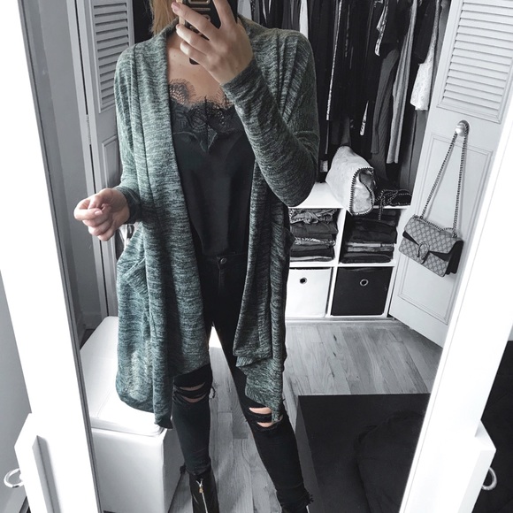 Sweaters - Olive Asymmetrical Hem Cardigan